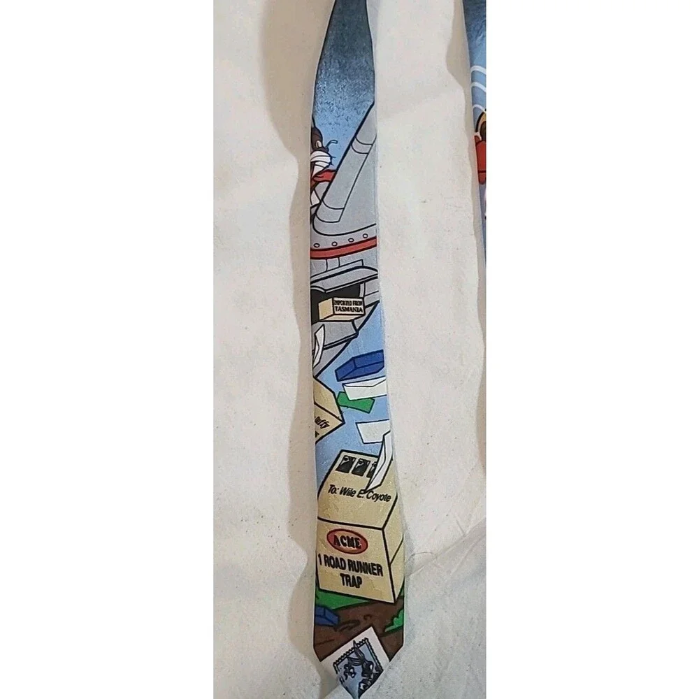 Vintage 1997 Looney Tunes Stamp Collection Bugs Bunny Flying Mail Necktie